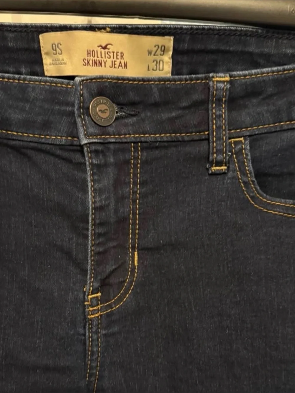 Hollister Men's Indigo Skinny Jeans with Contrast Stitching